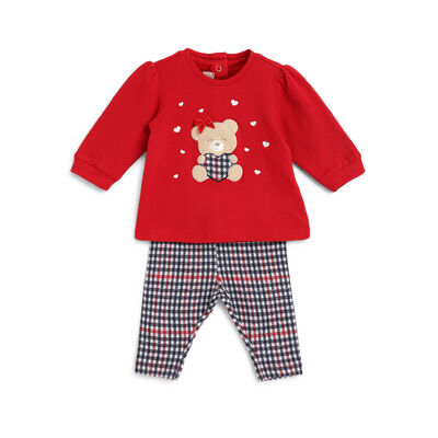 Girls Medium Red Embellished Sweatshirt With Leggings